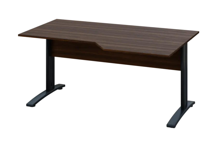 EZK 28 - 166 stůl kancelářský, rohový, pravý, kovová podnož černá, deska 25 mm, široký 1600 mm, ořech královský